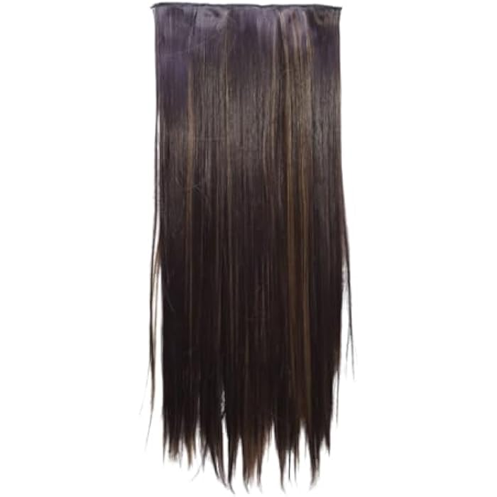 Straight Synthetic Hair Extensions, Dark Brown Clip-in Long Style, 24-Inch Length, Heat Resistant Fiber